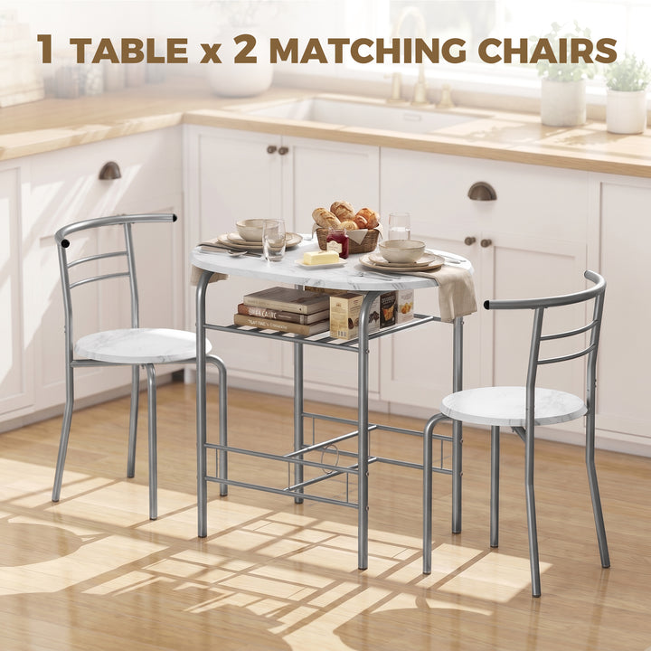 Three-Piece Compact Dining Set - White Marble Effect