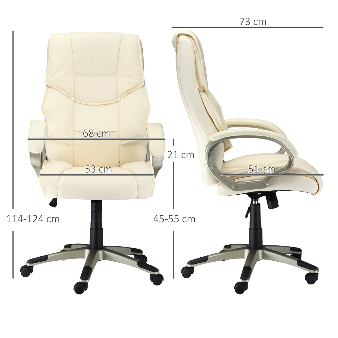 HOMCOM Computer Desk Chair with Adjustable Height & Rocking Function, High Back Executive Office Chair, Faux Leather, Cream White. | Aosom UK