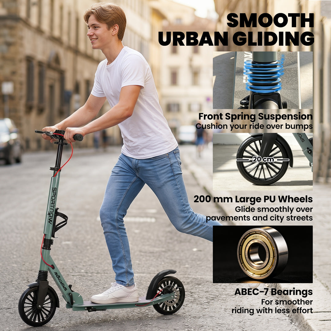 Foldable Kick Scooter with Height Adjustable Handlebar, One-click Fold