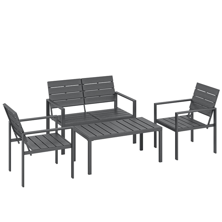 4 Piece Garden Furniture Set, Outdoor Sofa Set with HDPE Slatted Loves