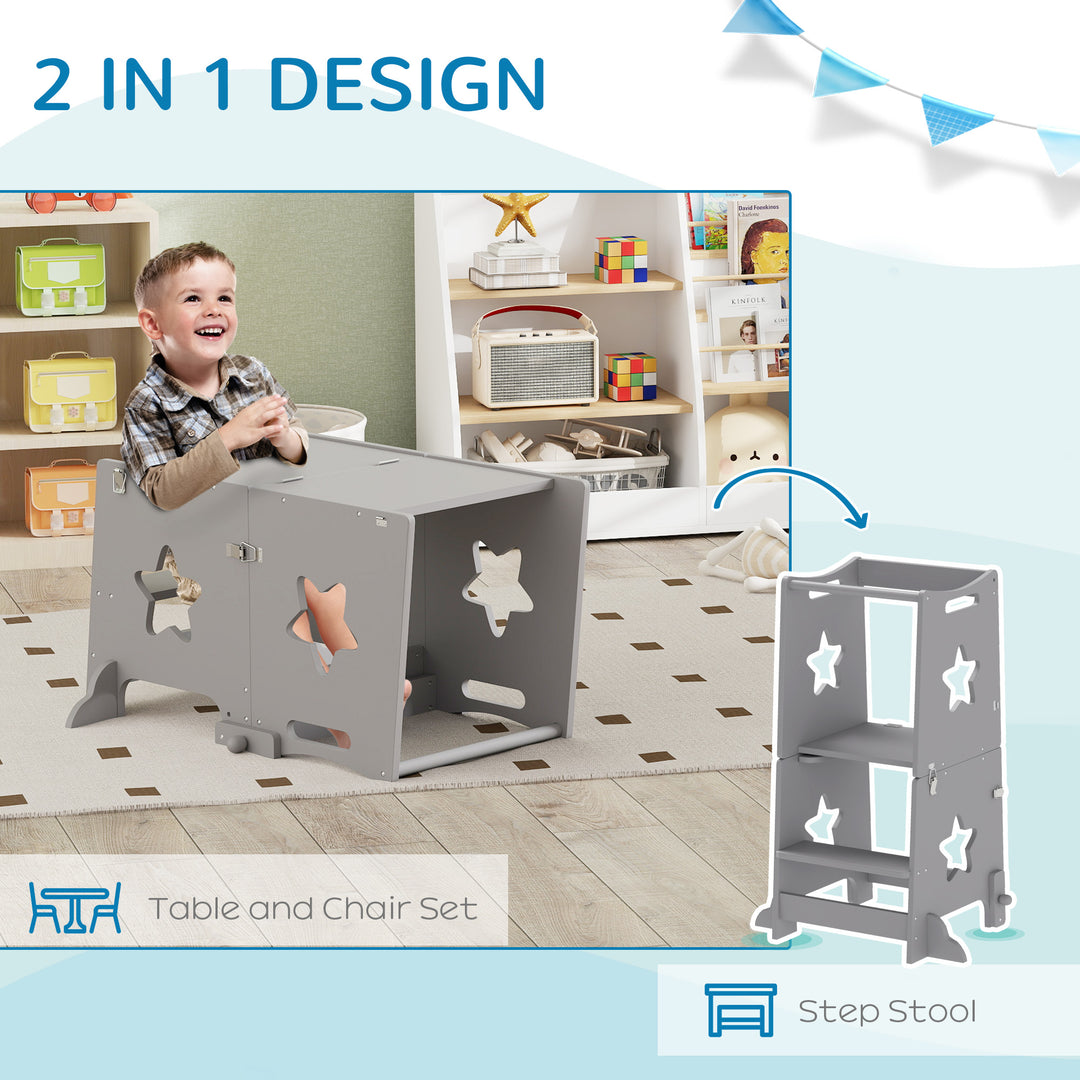 2-in-1 Toddler Step Stool with Safety Rail for Kitchen, Bathroom, Grey