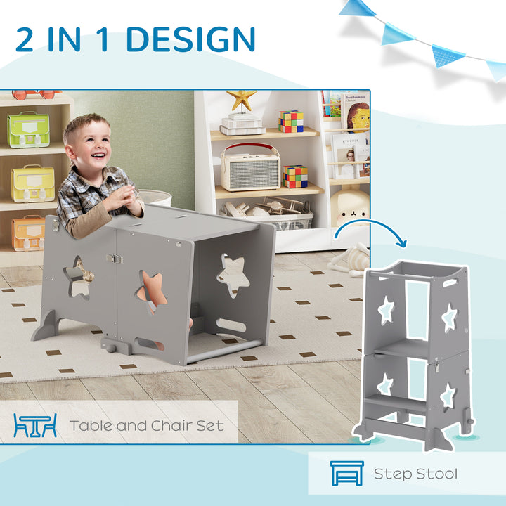 2-in-1 Toddler Step Stool with Safety Rail for Kitchen, Bathroom, Grey