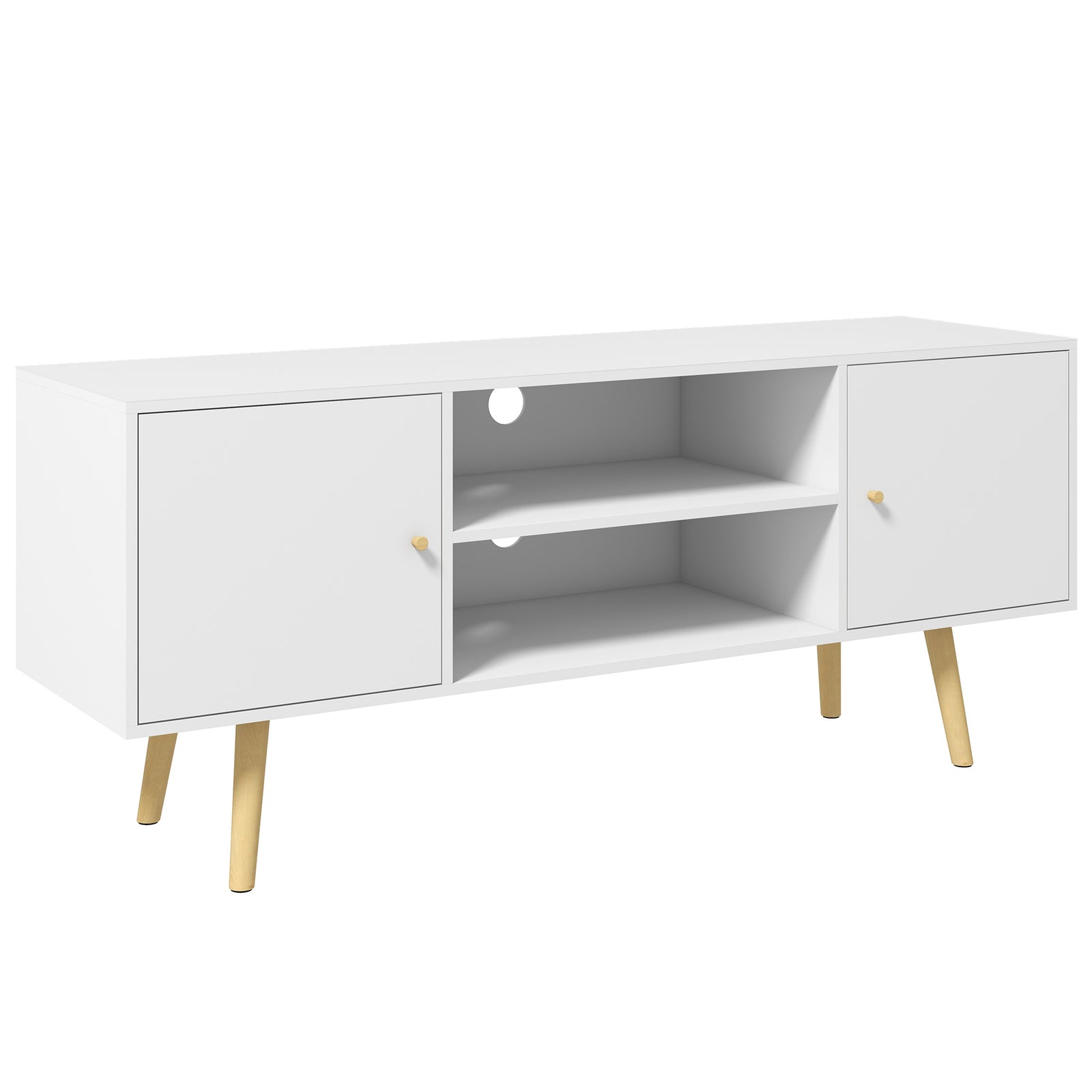 TV Stand Cabinet up to 55 Inches, TV Unit with Storage Shelves and Wood Legs for Living Room, Bedroom, White