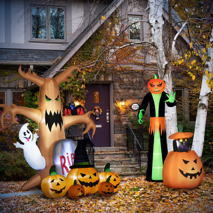 Outsunny 6ft Inflatable Halloween Large Pumpkin in Hat with Four Small Pumpkins, Blow-Up Outdoor LED Display for Lawn, Garden, Party