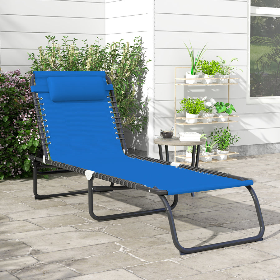 Foldable Sun Lounger, Outdoor 4 Level Adjustable Backrest Reclining Chaise Chair, Steel Frame Recliner Chair for Camping, Hiking, Navy Blue