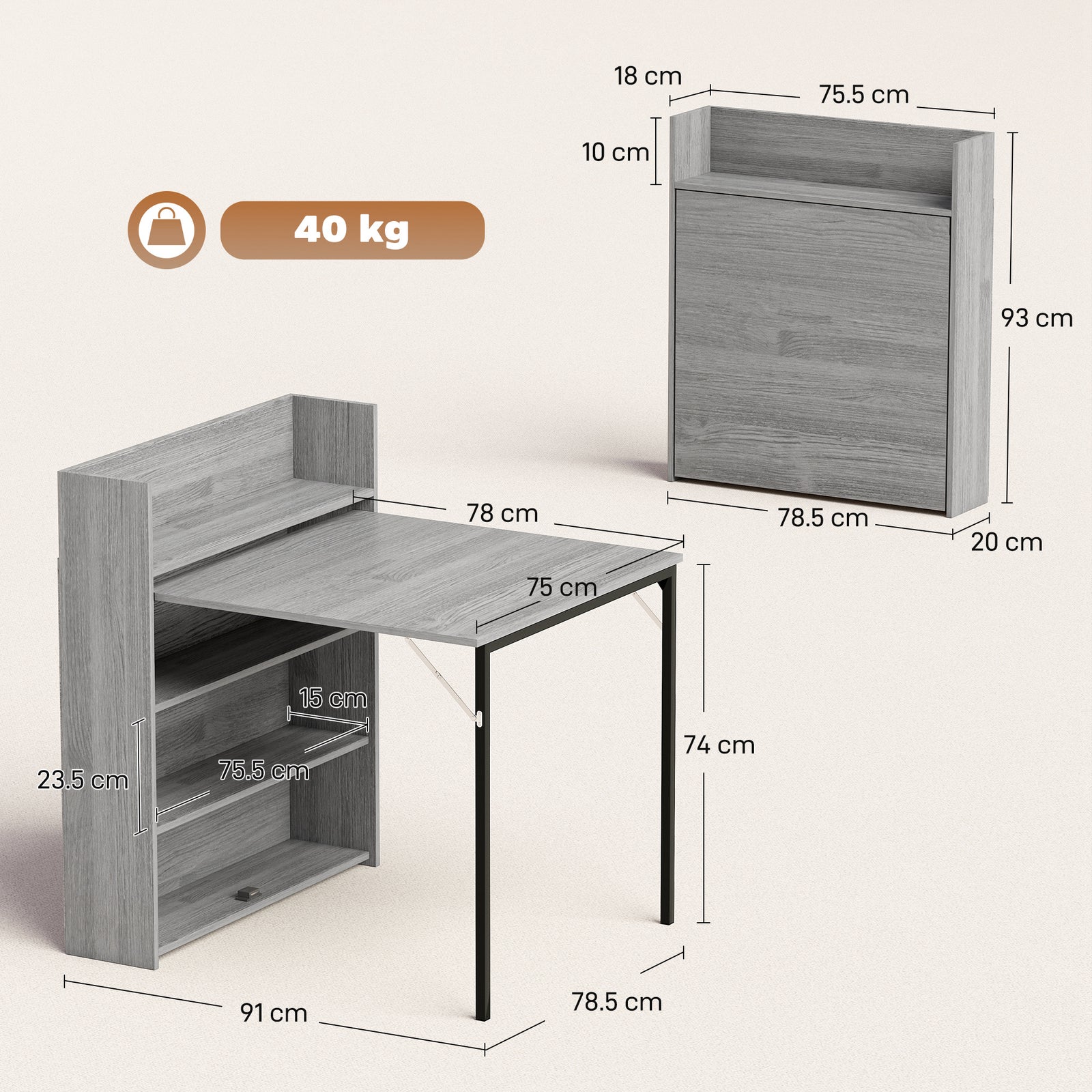 Kitchen Table, Folding Dining Table, with 4-Tier Shelves, Modern Drop-