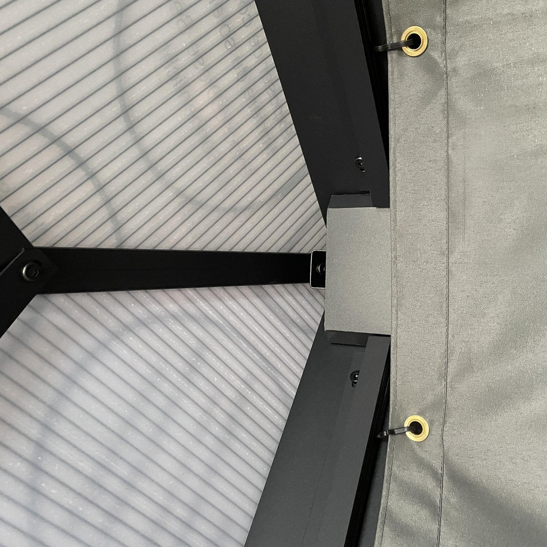 MCL 3.6 x 4m Hardtop Gazebo Canopy with Polycarbonate Roof, Aluminium Frame, Permanent Pavilion Garden Gazebo with Netting and Curtains for Patio, Deck, Dark Grey