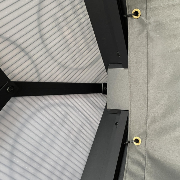 MCL 3.6 x 4m Hardtop Gazebo Canopy with Polycarbonate Roof, Aluminium Frame, Permanent Pavilion Garden Gazebo with Netting and Curtains for Patio, Deck, Dark Grey