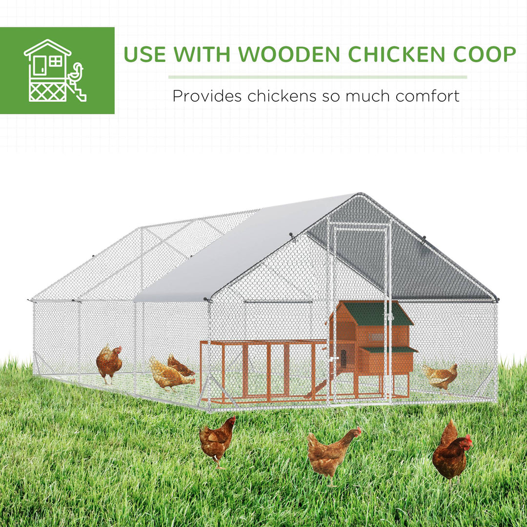 Large Hen Coop, Galvanised Walk In Chicken Run with Cover, 6 x 3 x 2m, Silver