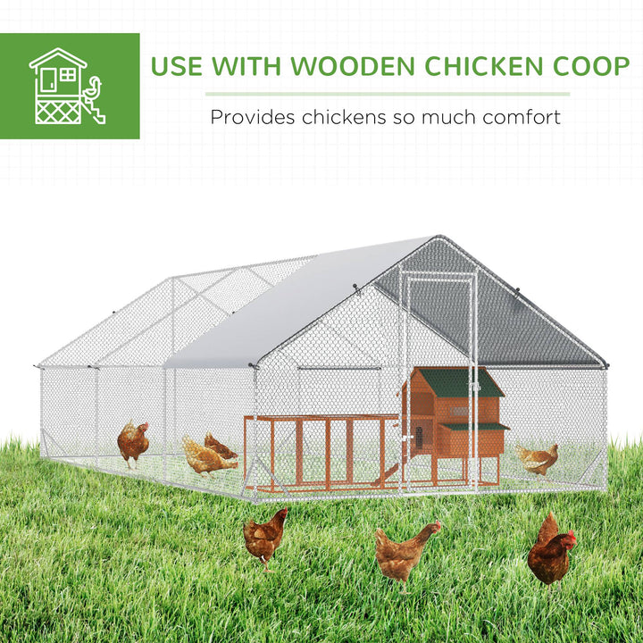 Large Hen Coop, Galvanised Walk In Chicken Run with Cover, 6 x 3 x 2m, Silver