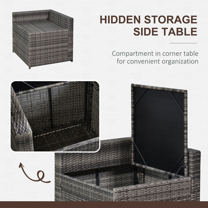 6-Seater Rattan Sofa Furniture Set W/ Cushions, Steel Frame-Grey