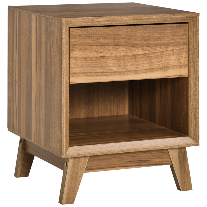 MCL Modern Bedside Table Nightstand, Living Room End Table, Side Table with Drawer and Shelf, Walnut Brown