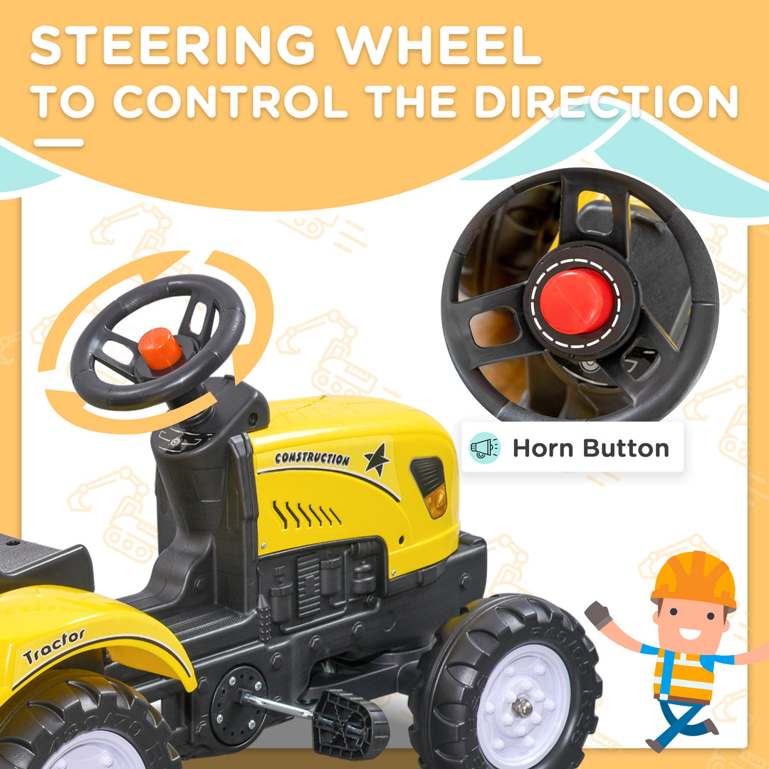 Kids Ride on Tractor with Back Trailer, Shovel & Rake, Horn, Four Wheels Tractor Toy for Child Toddler