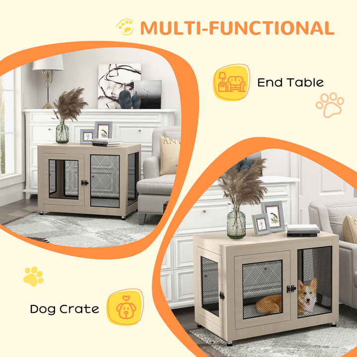 PawHut 2-in-1 Dog Cage & Side Table, with Two Doors, Cushion, for Large Dogs | Aosom UK