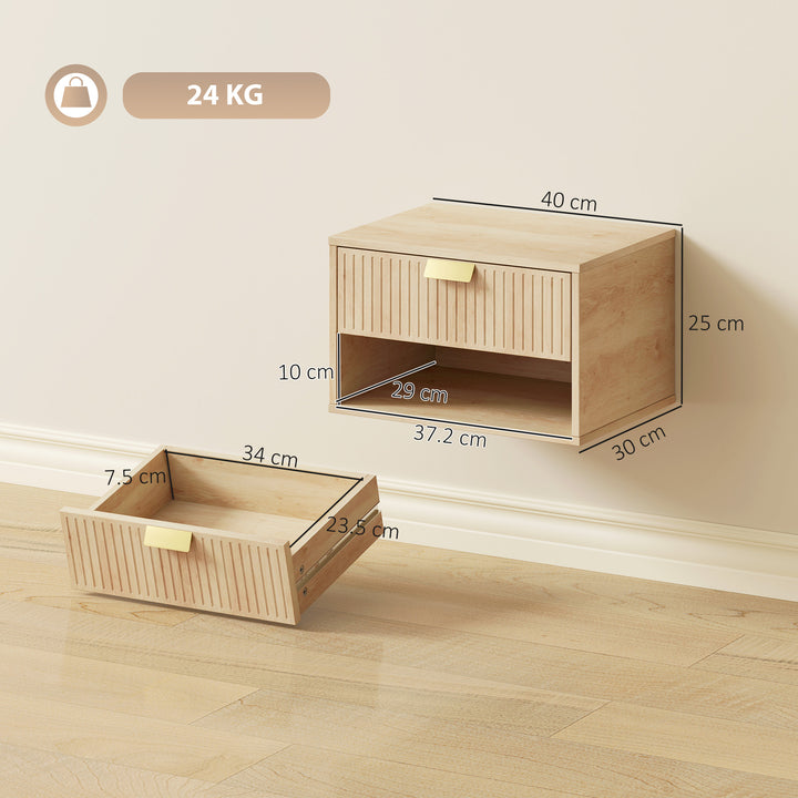 Set of 2 Wall Mounted Nightstands, Floating Bedside Tables with Fluted