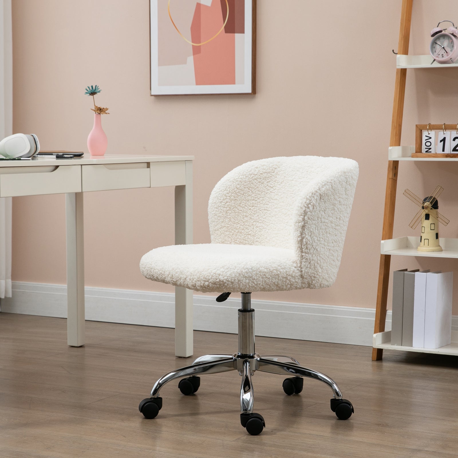 Office Chair with Adjustable Height and Wheels - White