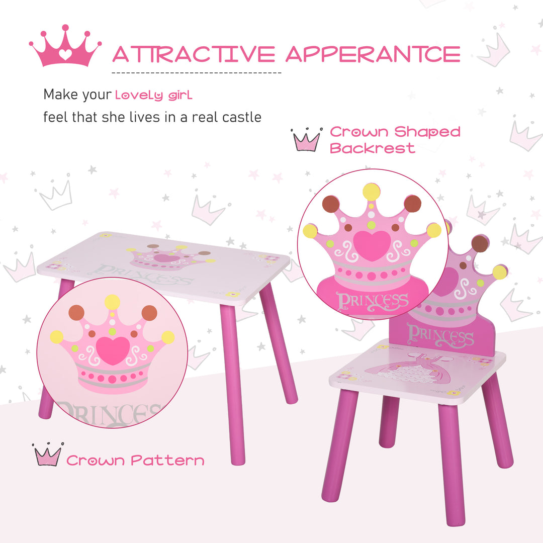 MCL 3 Pcs Kids and Table Chair Set Princess & Crown Theme Home Furniture Pretty Gift 2-4 Years Pink
