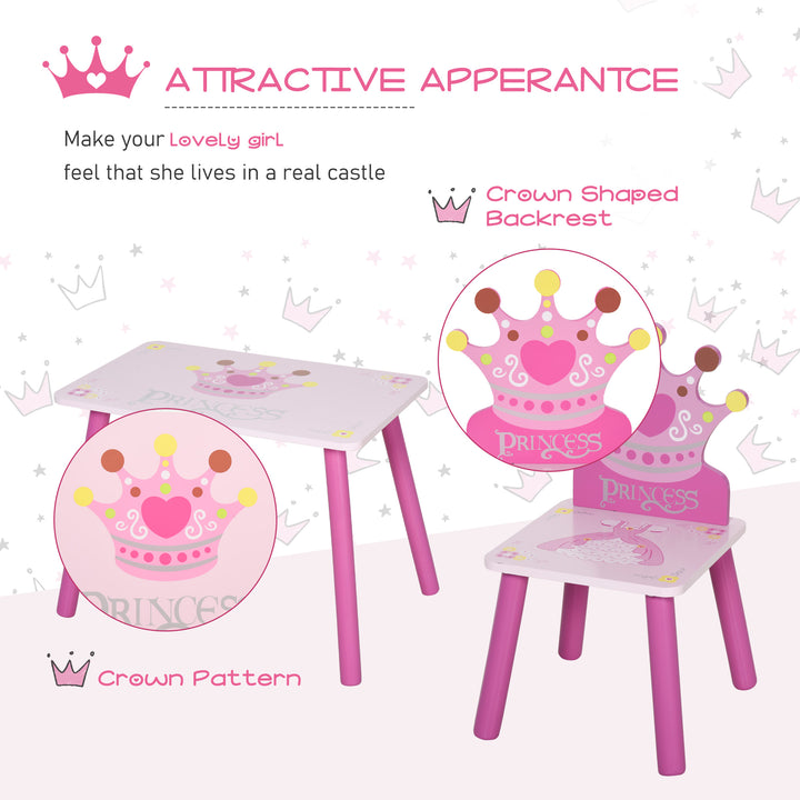 MCL 3 Pcs Kids and Table Chair Set Princess & Crown Theme Home Furniture Pretty Gift 2-4 Years Pink