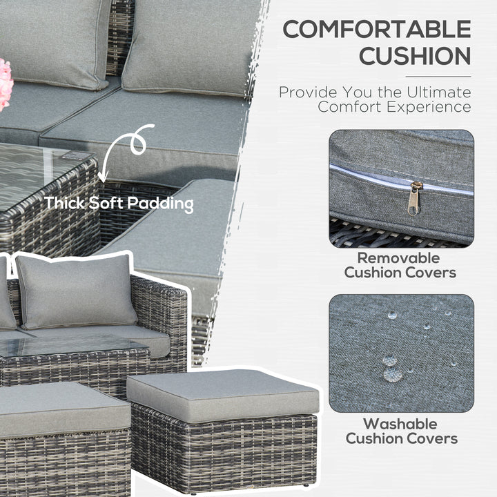 Five Piece Rattan Armchair, Stool and Table Set - Mixed Grey