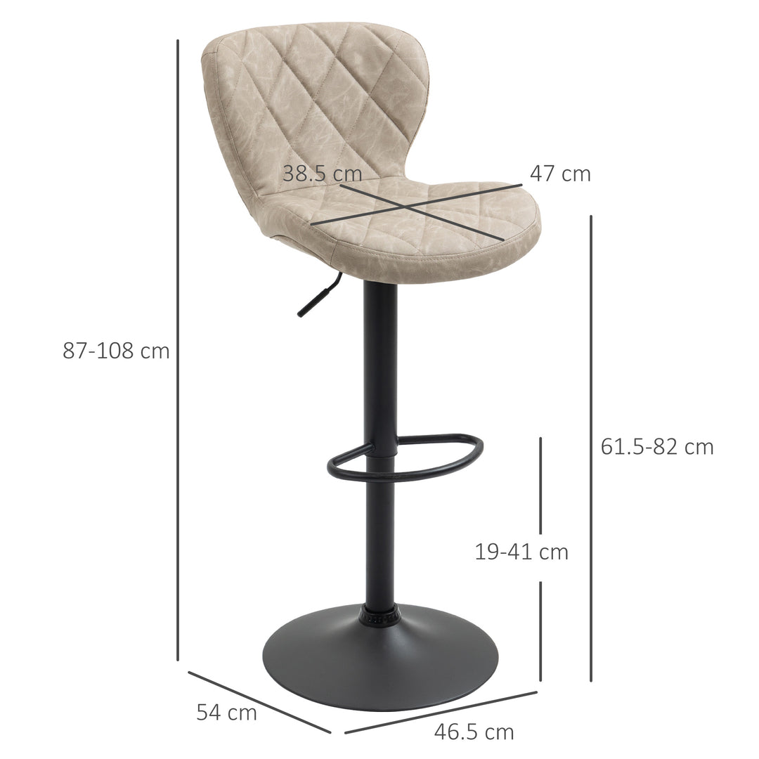 Bar Stools, Set of 2 Breakfast Bar Chairs, Swivel Barstools with Backrest and Footrest, Steel Frame Diamond Pattern PU, for Kitchen Counter, Dining Room, Light Khaki