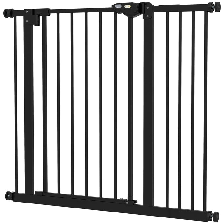 PawHut Dog Gate for Stairs Dog Gate Pet Gate with Openable Metal Frame, Slide and Lift the Handle to Pass, 74-94Wcm, Black | Aosom UK