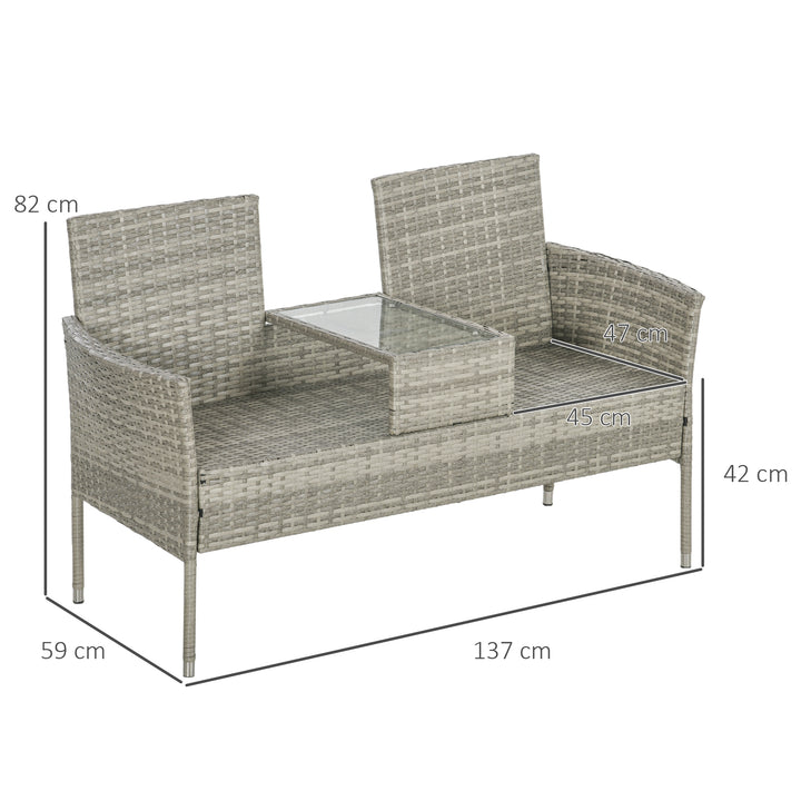 Outsunny Garden Loveseat 2 Seater Rattan Chair for Garden Outddor, with Glass