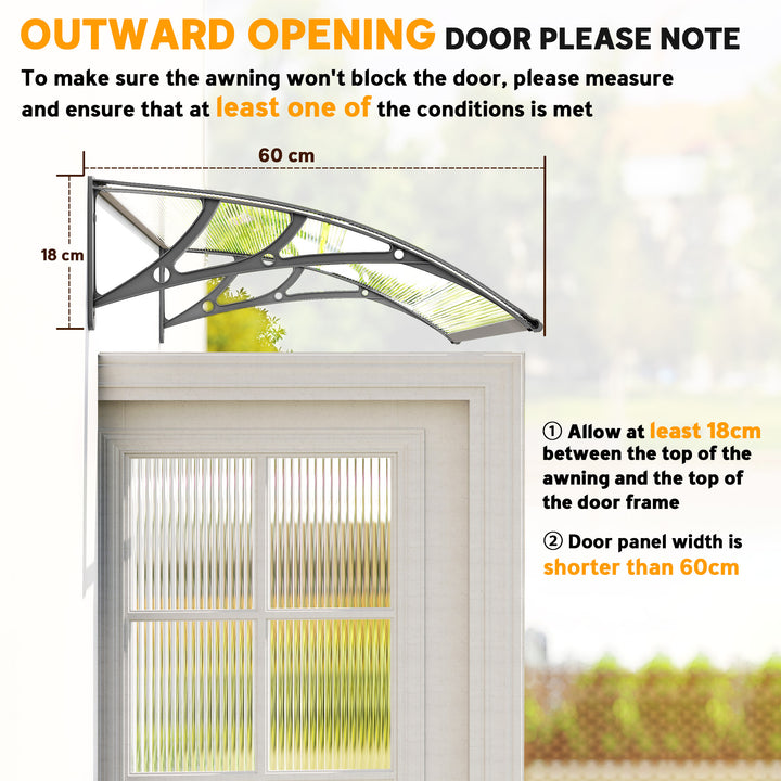 Front Door Canopy, Outdoor Awning, Rain Shelter, 110 x 60cm, Grey