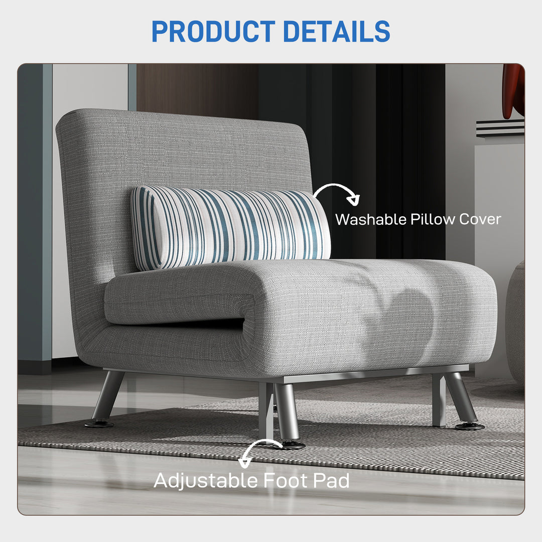 Single Sofa Bed, 1 Person Sleeper Foldable Lounge with Pillow, Grey