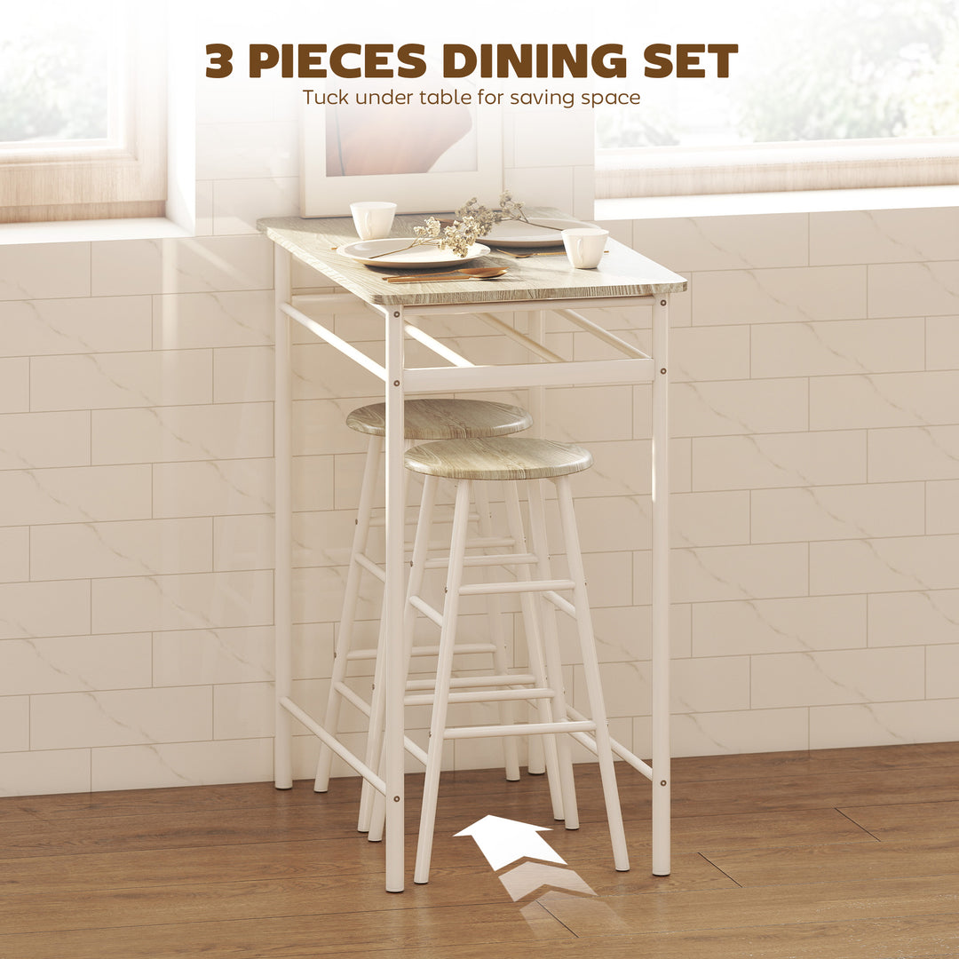 MCL Bar Table Set, Bar Table and Stools Set, Footrest and Storage Shelf, for Kitchen, Dining Room, Pub, Cafe, White and Oak