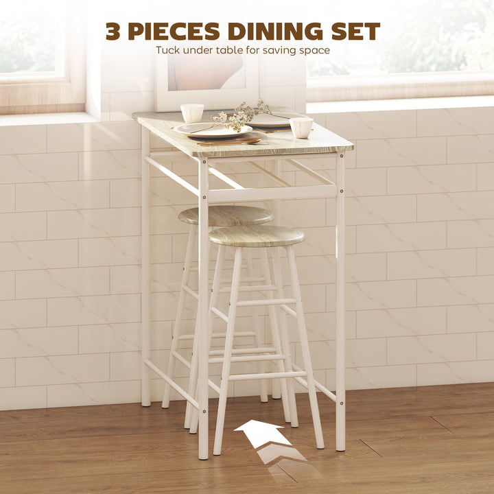 MCL Bar Table Set, Bar Table and Stools Set, Footrest and Storage Shelf, for Kitchen, Dining Room, Pub, Cafe, White and Oak