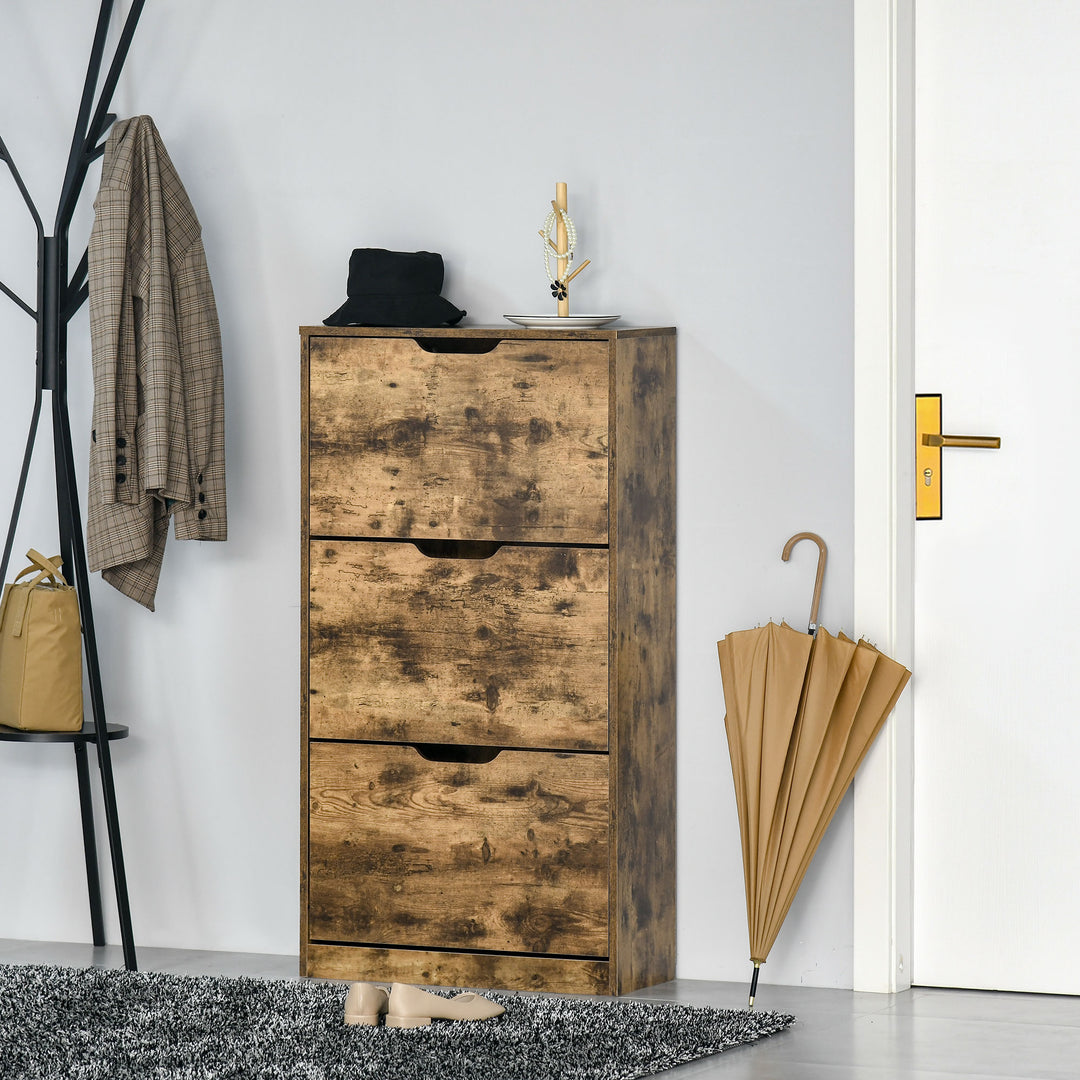 Industrial Shoe Cabinet with 3 Flip Drawers, Narrow Shoe Storage Cabinet for 18 Pairs, Freestanding Slim Shoe Storage Organiser for Entryway, Hallway, Rustic Brown