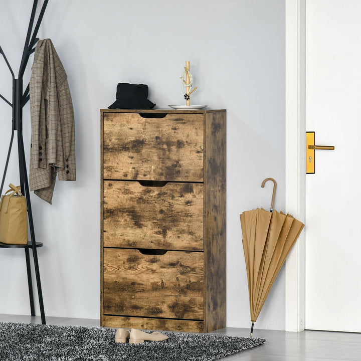 Industrial Shoe Cabinet with 3 Flip Drawers, Narrow Shoe Storage Cabinet for 18 Pairs, Freestanding Slim Shoe Storage Organiser for Entryway, Hallway, Rustic Brown