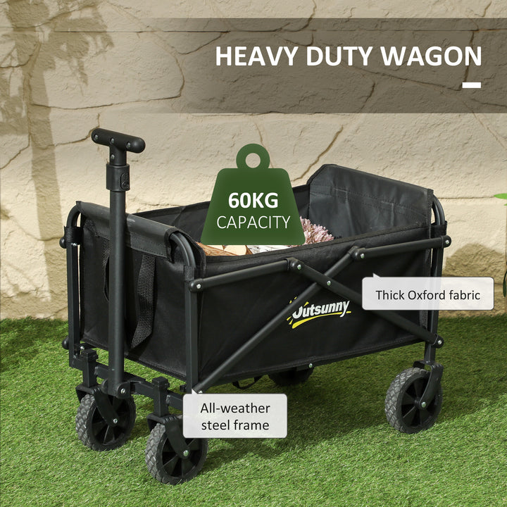 41L Festival Trolley on Wheels, Small Garden Folding Trolley Cart, 60kg Heavy Duty Collapsible Folding Wagon with Adjustable Handle and Carrying Bag for Beach, Camping, Festival, Black