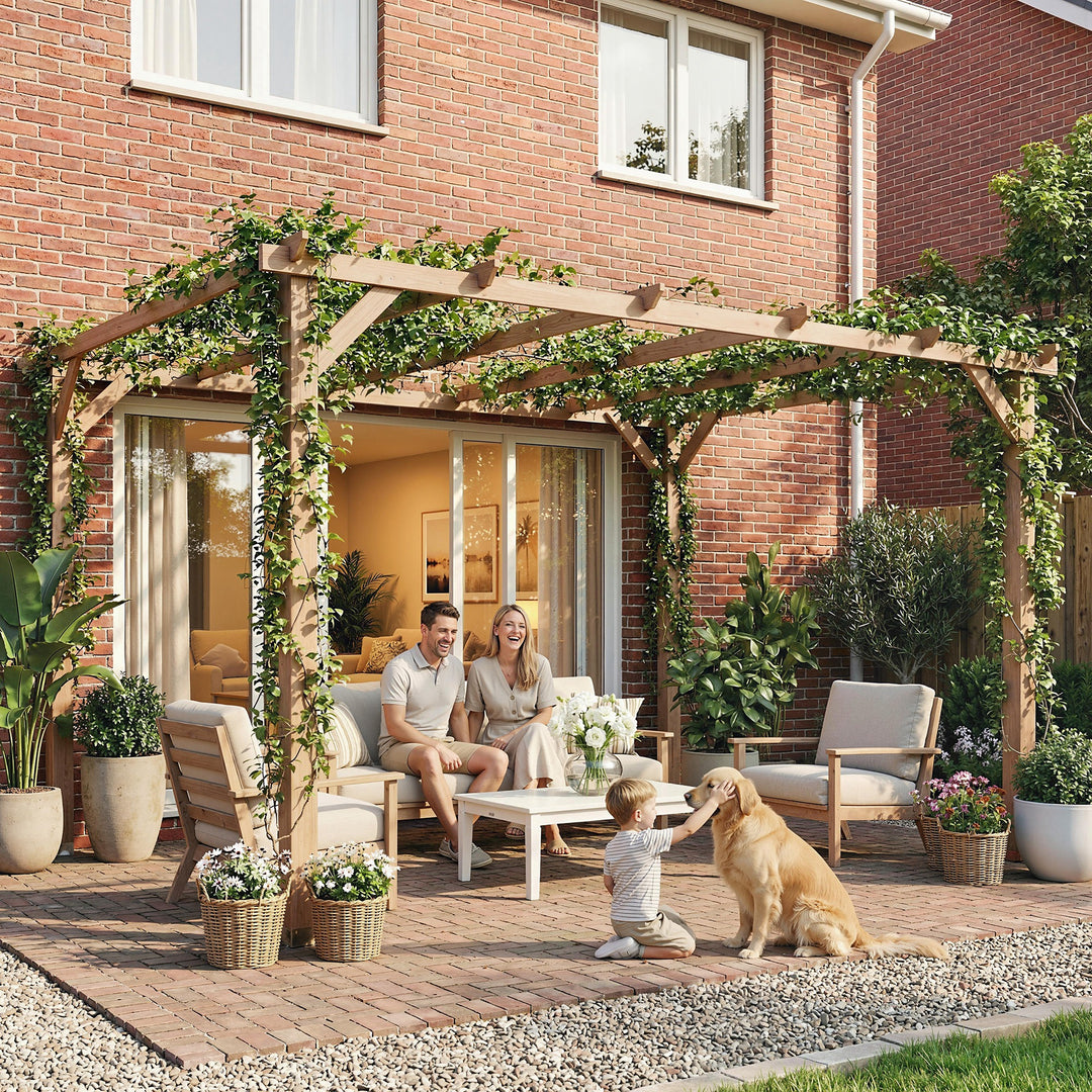 4 x 3 m Wooden Pergola Kit, Garden Pergola Gazebo Grape Trellis with Triangle Supports, 6 Beams