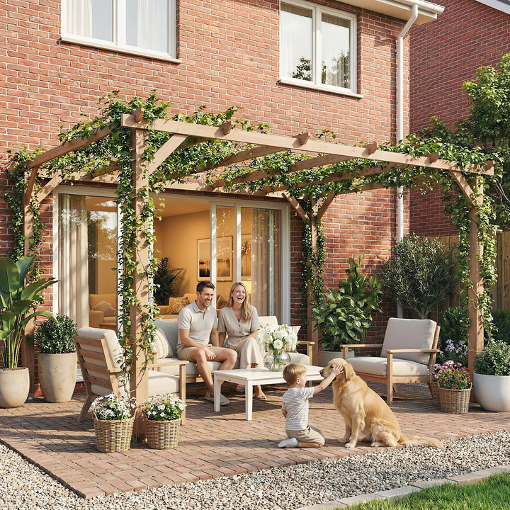 4 x 3 m Wooden Pergola Kit, Garden Pergola Gazebo Grape Trellis with Triangle Supports, 6 Beams
