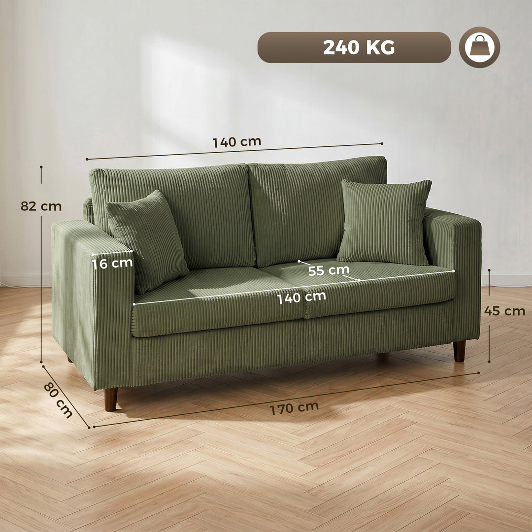 Loveseat Sofa with Wide Seat, Corduroy 2 Seater Couch with Deep Seat, 