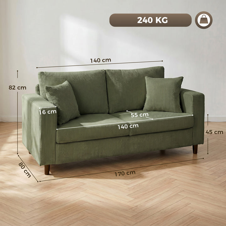 Loveseat Sofa with Wide Seat, Corduroy 2 Seater Couch with Deep Seat, 