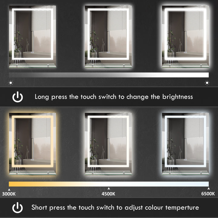 Large Vanity Mirror with Lights and Shelf, Illuminated bathroom Mirror with 3 Colour Brightness, Smart Touch, Anti-Fog