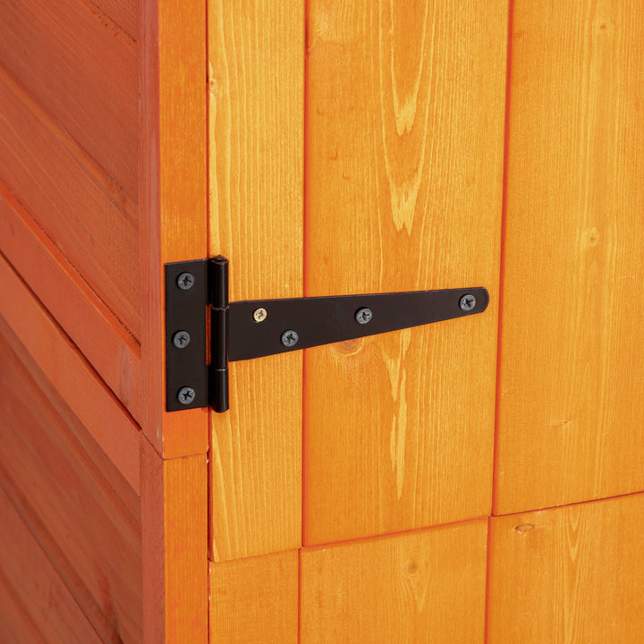 MCL Wooden Outdoor Storage Shed, Compact Utility Outdoor Tool Shed with Lockable Double Doors and Shelves, Orange