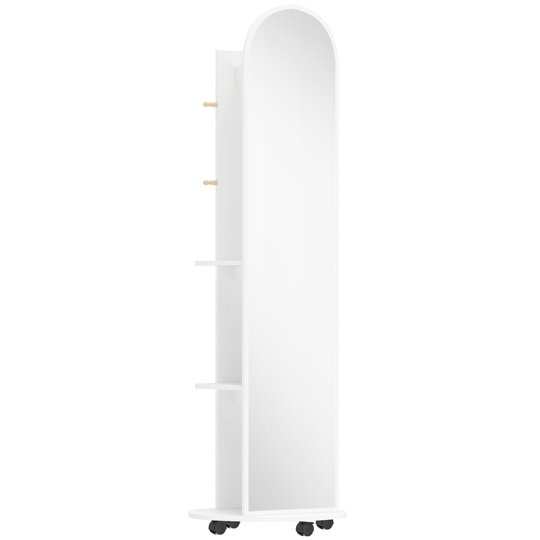 2-in-1 Full Length Mirror with Storage Shelves, Floor Mirror with 4 Wh