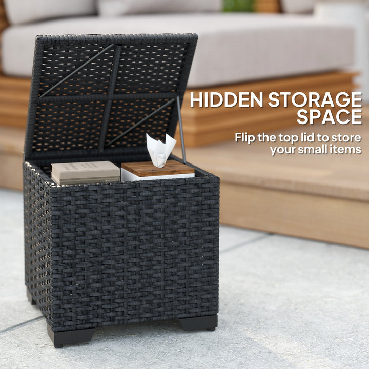 Set of 2 Rattan Storage Ottoman, Outdoor Footstool with Removable Cushions, Garden Storage Seat for Balcony, Porch, Living Room, Cream
