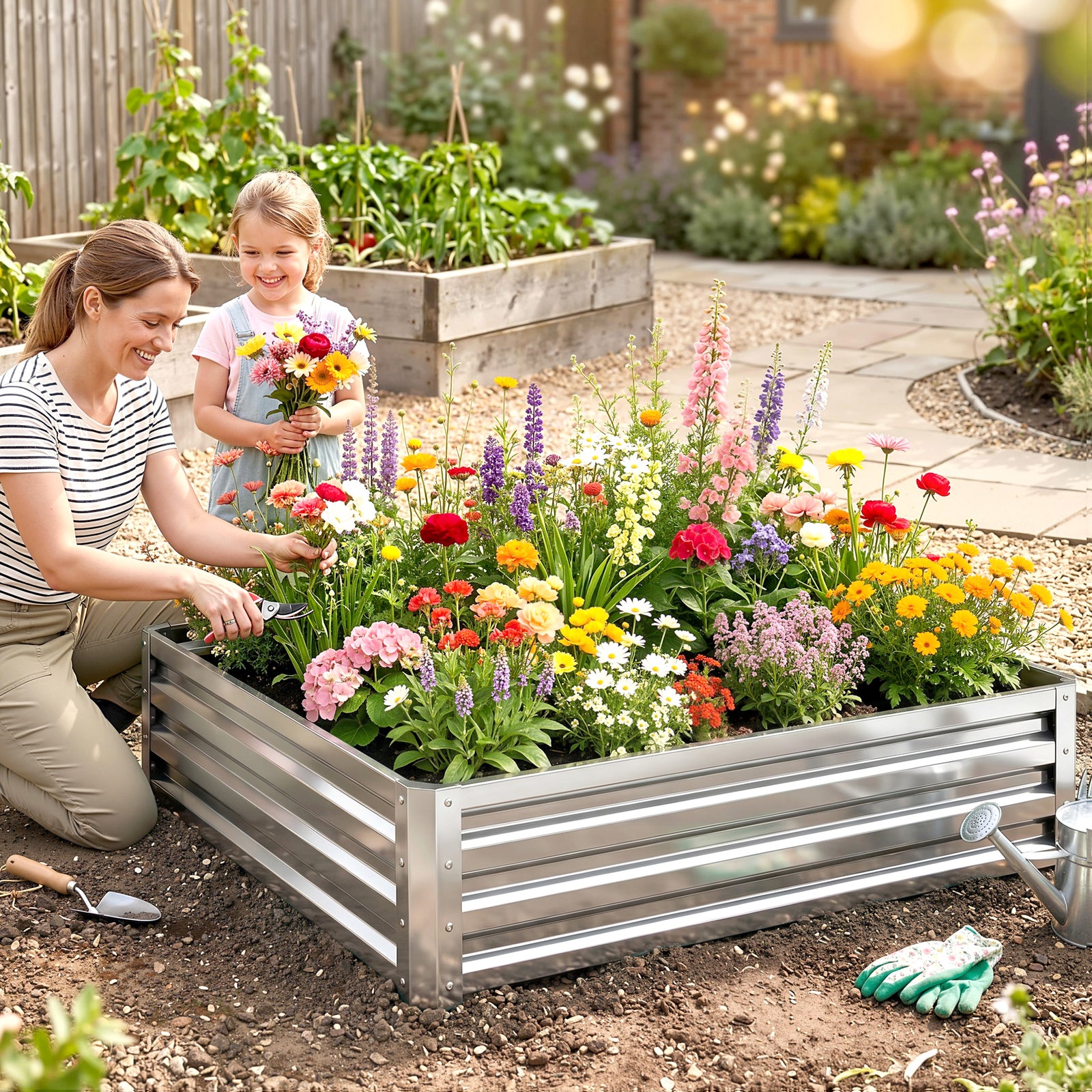Square Raised Garden Bed Box with Weatherized Steel Frame for Vegetabl