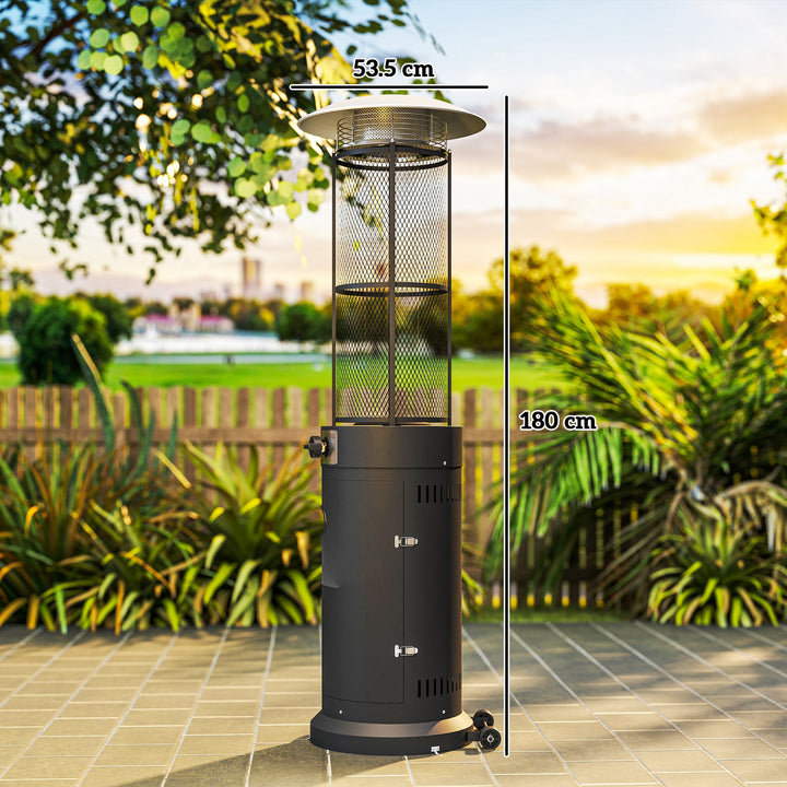 11 KW Freestanding Gas Patio Heater, Adjustable Outdoor Garden Propane Heater with Tip-Over Switch, Wheels, Pulse Ignition, Tank Room with Openable Door, Black