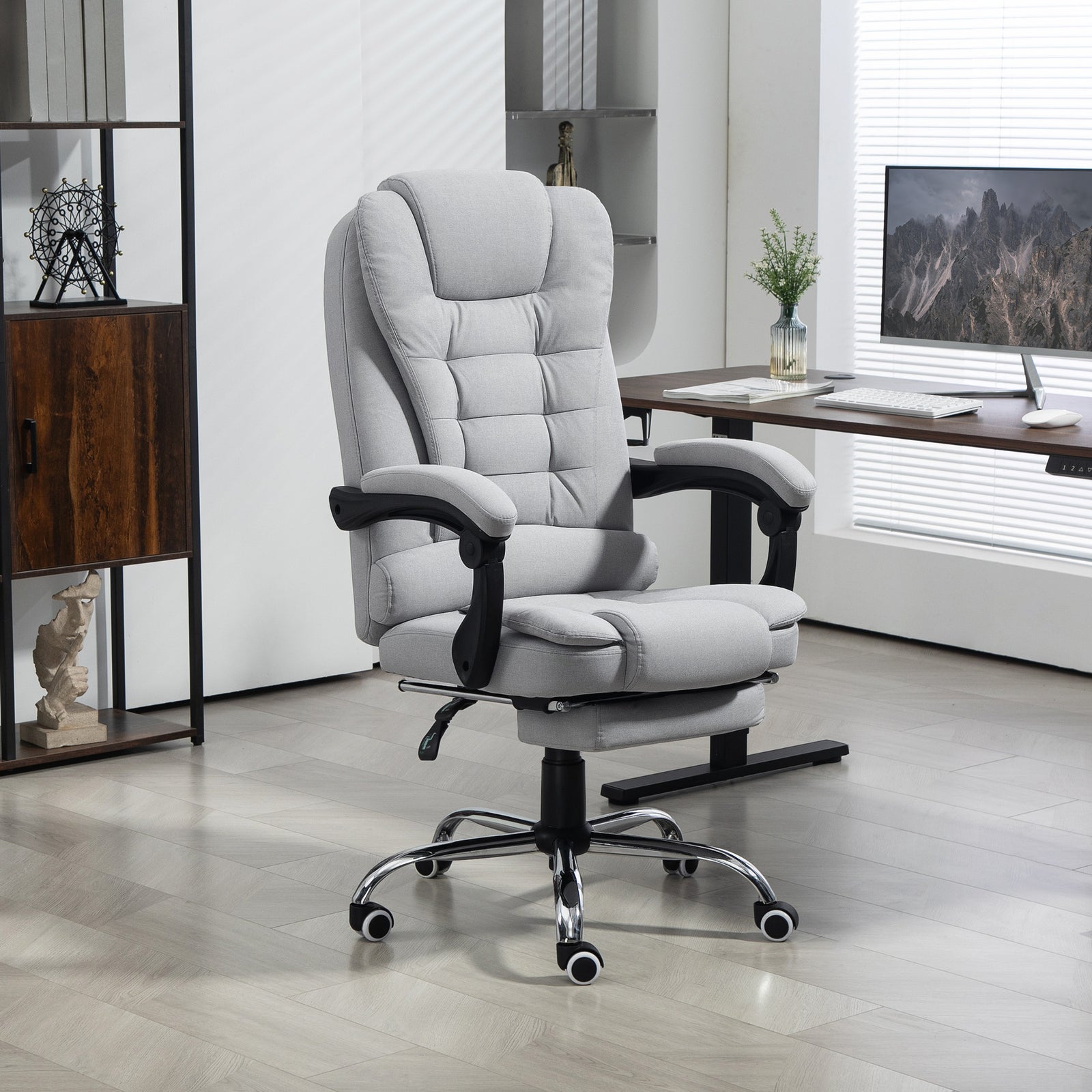 Linen-Look Adjustable Office Chair - Light Grey