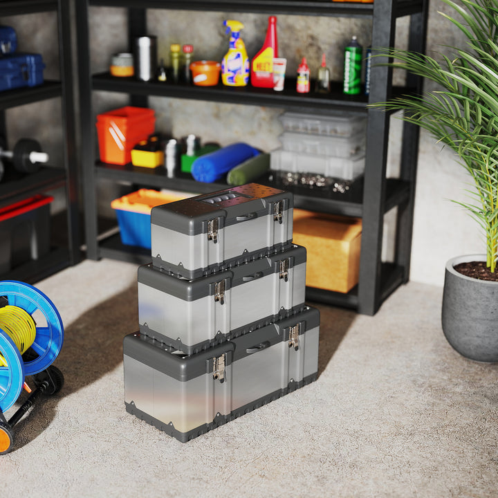 3 Pieces Stainless Steel Toolbox Set, 23"/ 19"/ 16"