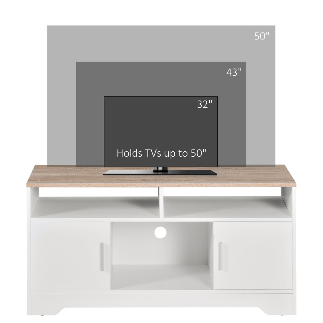 TV Stand Cabinet up to 50", Modern TV Unit with Storage, Open Shelves and Cable Management for Living Room, Bedroom, White