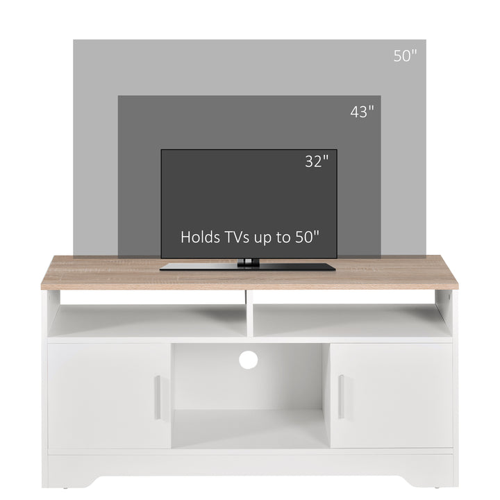 TV Stand Cabinet up to 50", Modern TV Unit with Storage, Open Shelves and Cable Management for Living Room, Bedroom, White