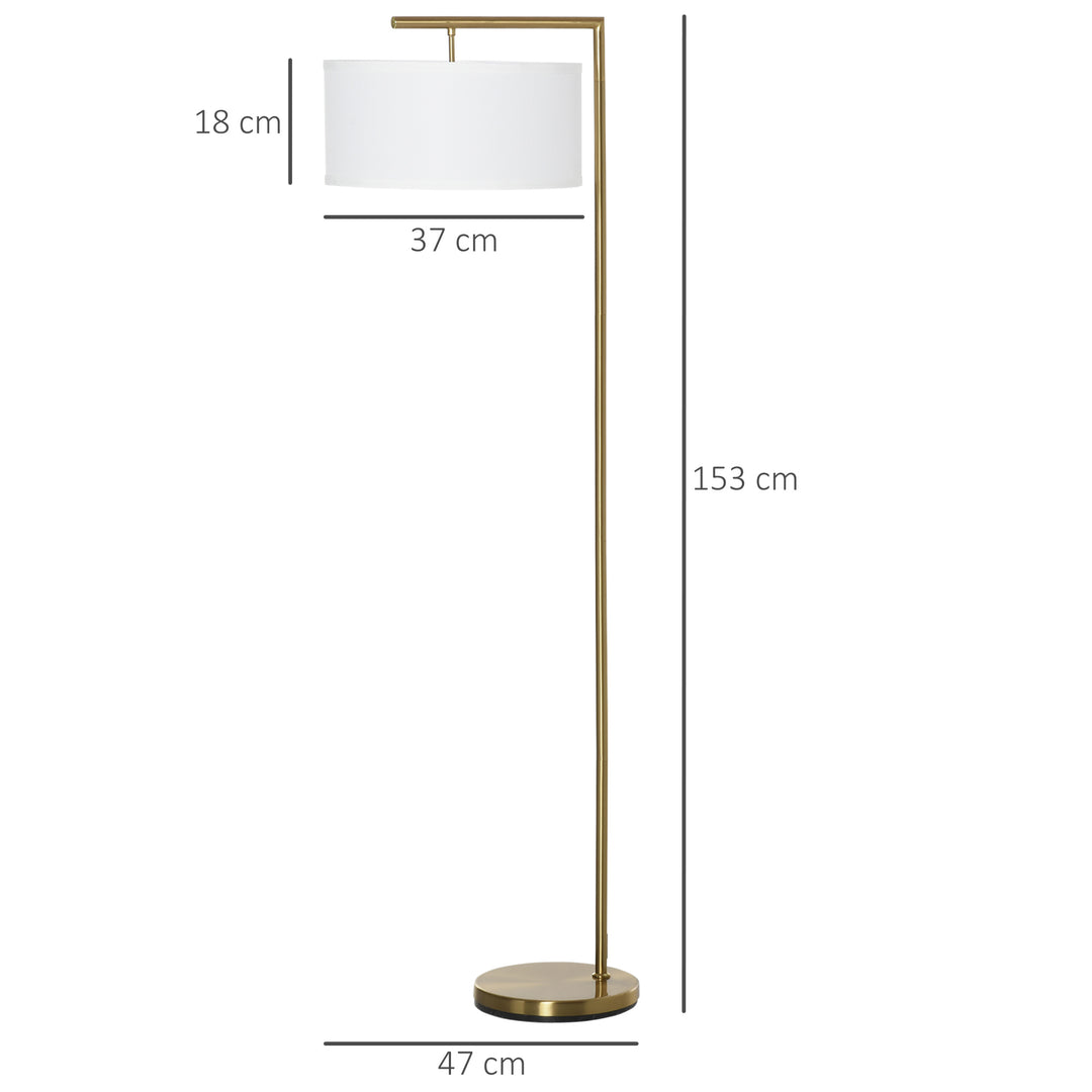 MCL Floor Lamp, Modern Standing Lamp with Linen Lampshade, Round Base for Living Room, Bedroom, Dining Room, 153cm, Gold and White