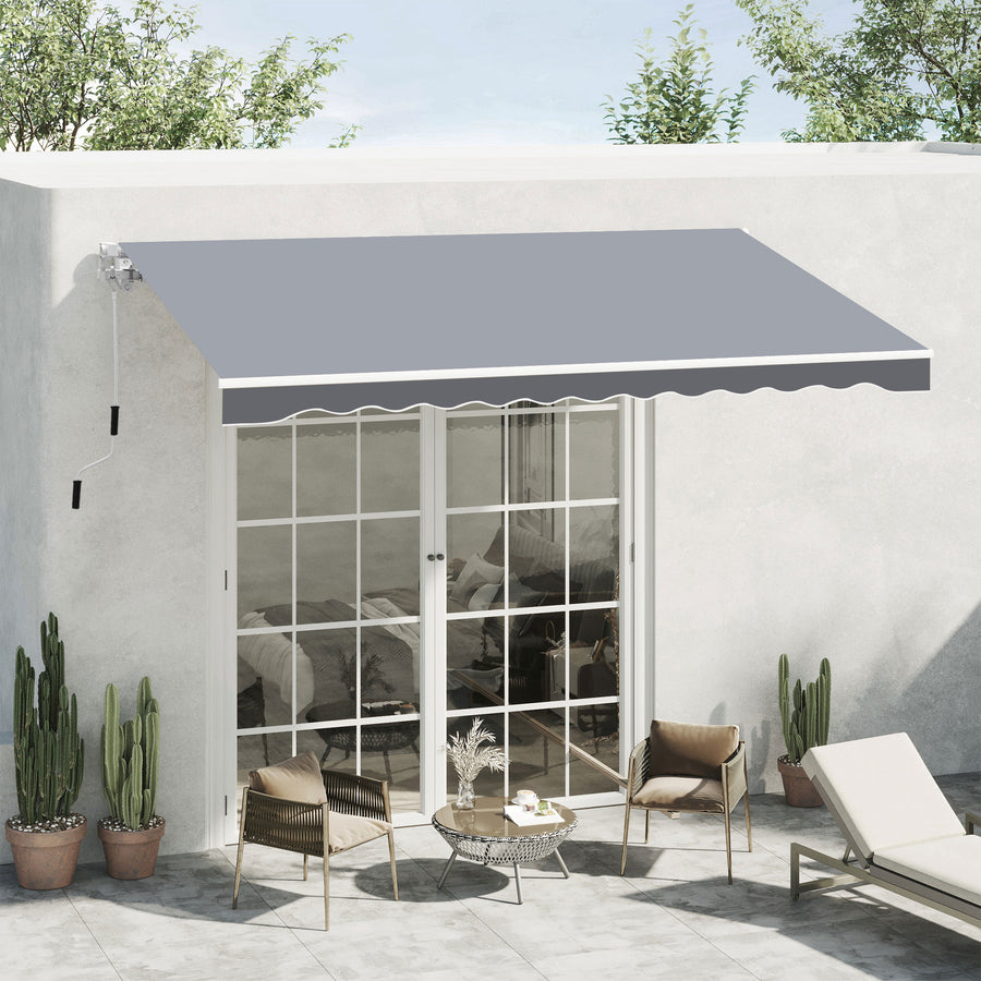 2.5m x 2m Garden Patio Manual Awning Canopy Sun Shade Shelter Retractable with Winding Handle Grey