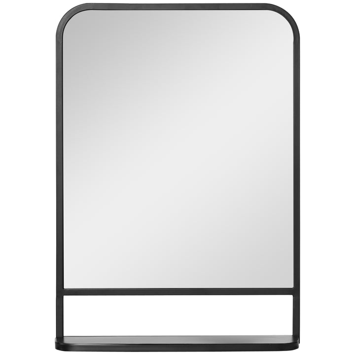 HOMCOM Black Rectangle Mirror Rectangular Wall Mirror with Storage Shelf for Fireplace/Entryway/Hallway/Living Room | Aosom UK